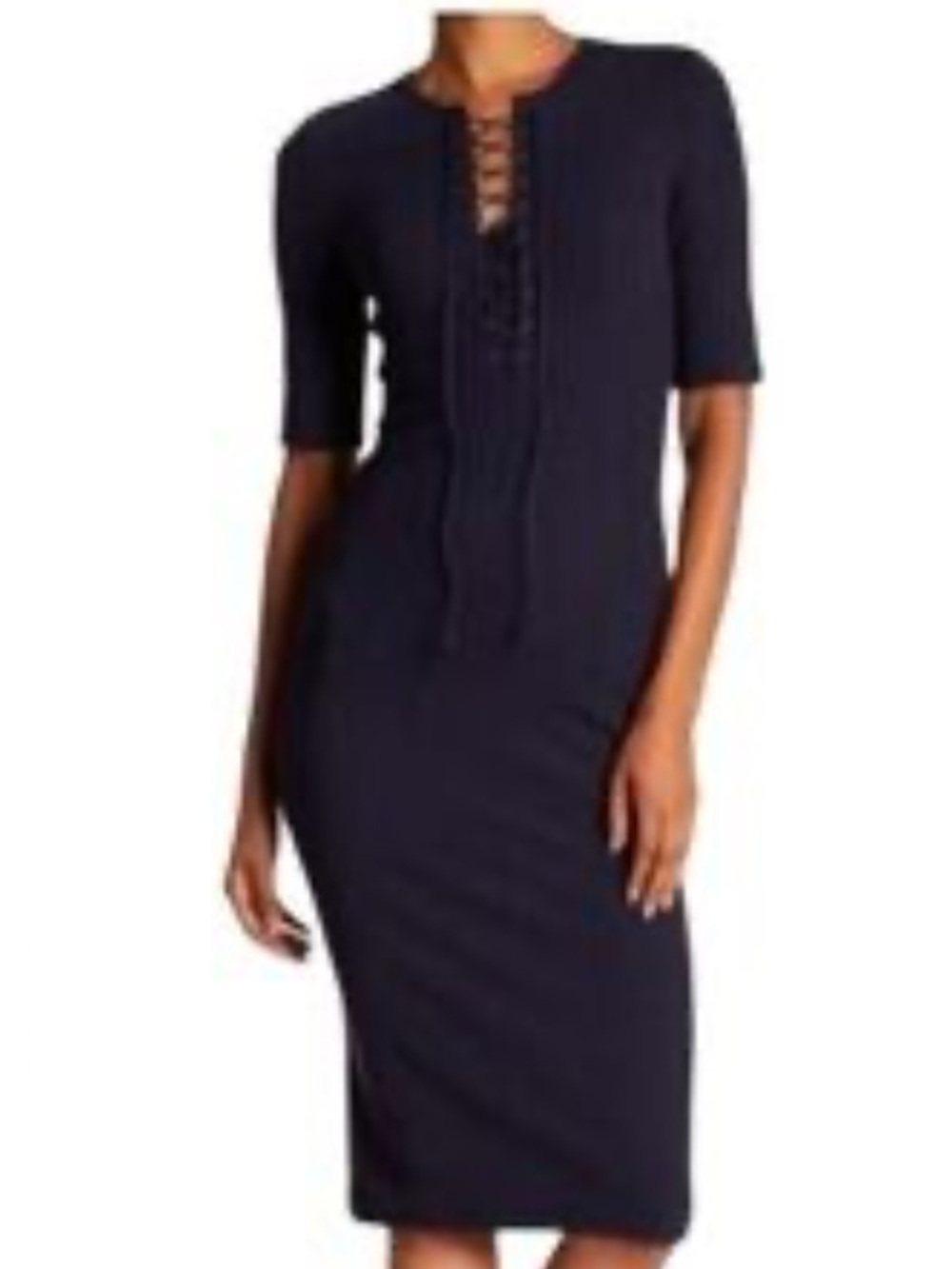 10 Crosby Derek Lam Black Lace-Up Ribbed Midi Dress size 8
